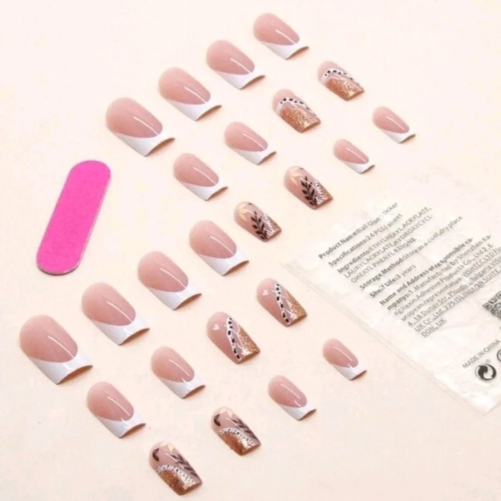 2/$16 Boho Leaf French Manicure Press On Nails